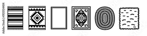 Collection of diverse rug and carpet designs in black and white vector art