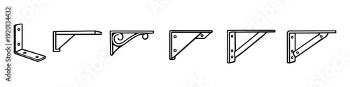 Collection of various shelf brackets and supports in a simple line drawing style