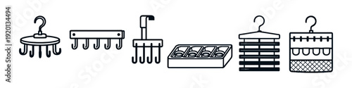 Collection of various closet organizers and hangers for clothes and accessories