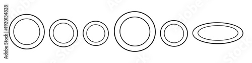 Collection of concentric circles and ovals in varying sizes on a white background