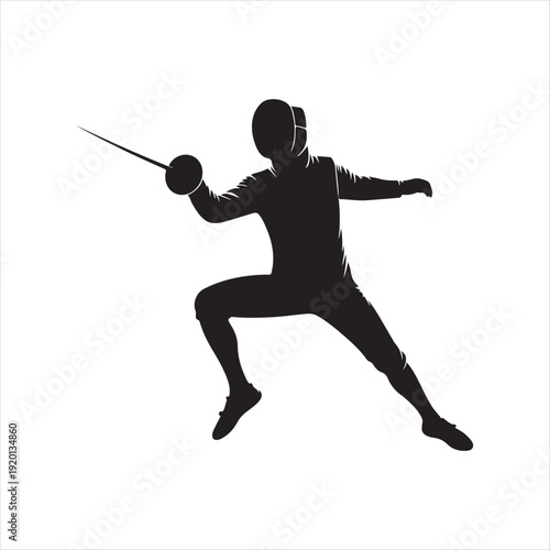 Fencing abstract silhouette line art logo design concept illustration
