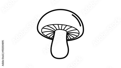 Simple black and white line drawing of a single mushroom with its cap, gills, and stem clearly defined on white background.