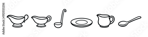 Collection of simple line art icons for kitchenware and serving dishes