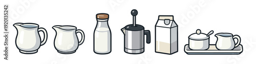 Collection of dairy products and coffee creamer containers on a white background