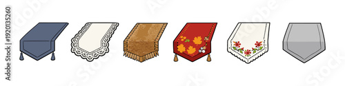 Collection of decorative table runners with various designs and embellishments