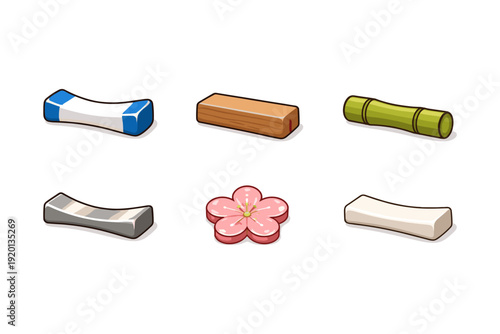 Collection of six different chopstick rests and a cherry blossom design