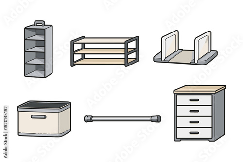 Collection of modern storage furniture and organizers for home and office