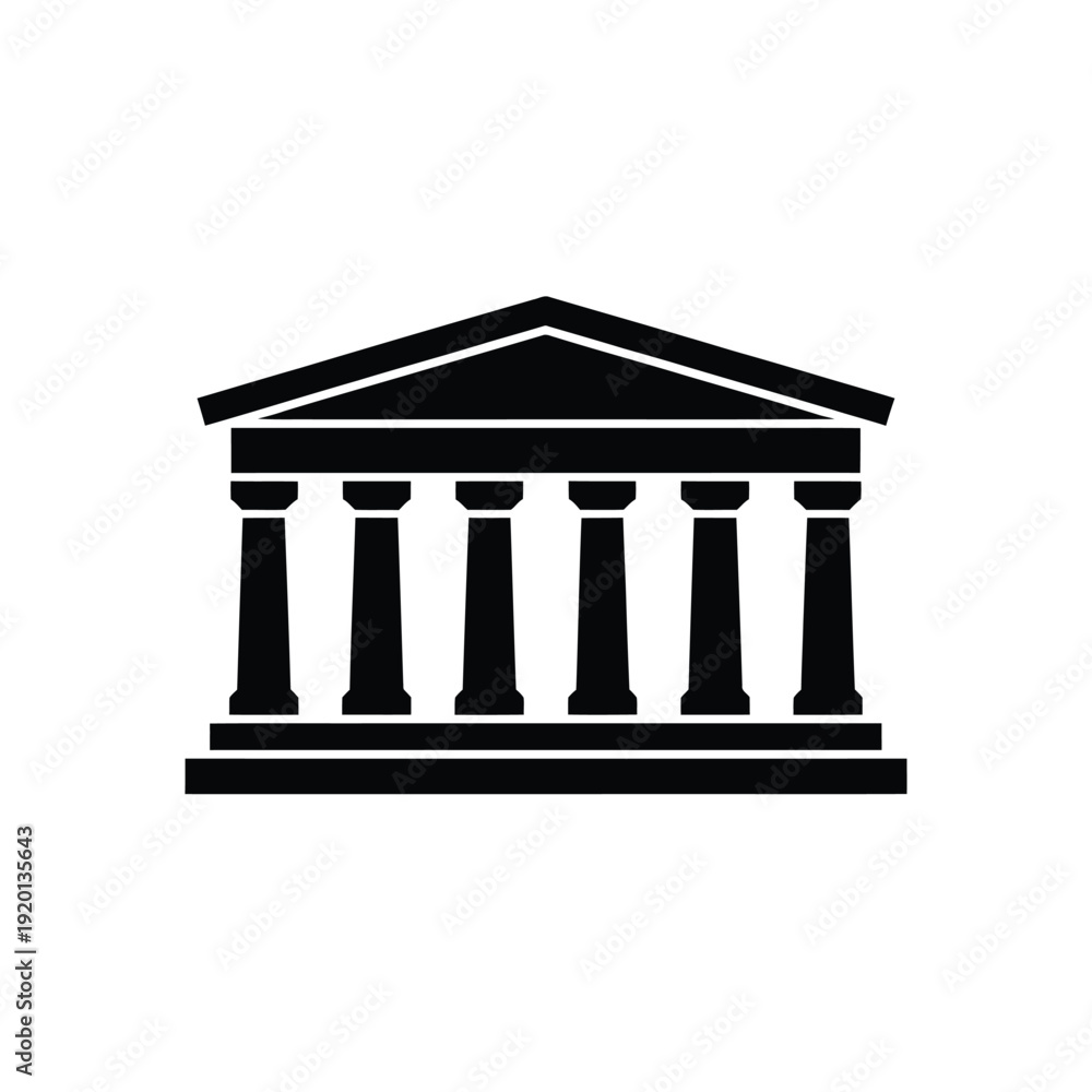 Fototapeta premium Simple black silhouette of a classical building with columns