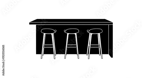 A minimalist black and white illustration depicting a bar counter with three stools high quality professional detailed modern