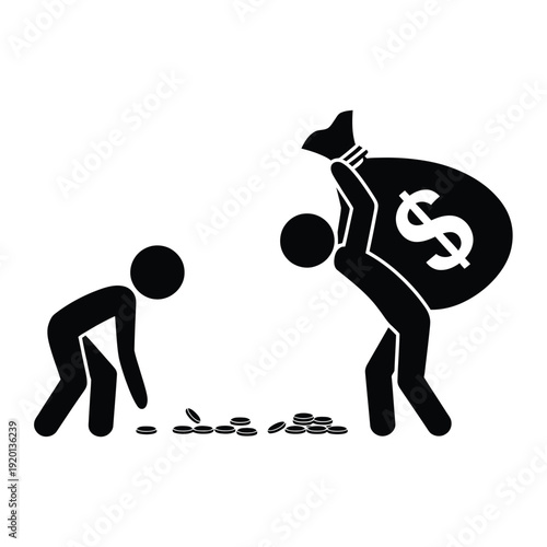 A figure steals money from another dropping coins along the way