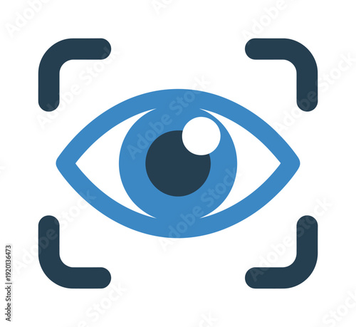 Vector blue eye icon surrounded by a bracketed frame for scanning