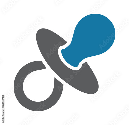 Vector image of a blue and gray pacifier with a circular handle