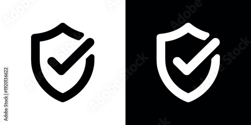 Black and white shield with checkmarks symbol security