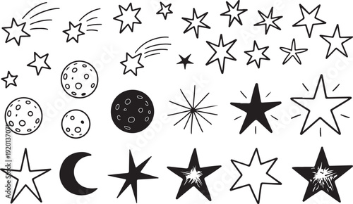 star sketch set planet moon comet constellation icons