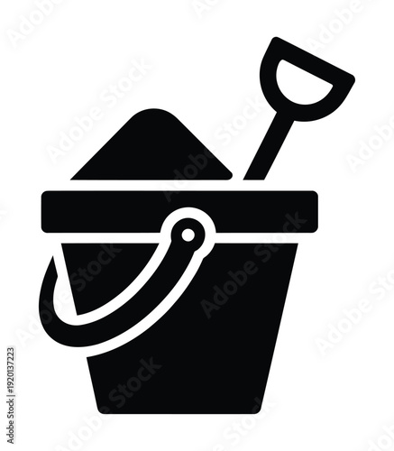 Vector of a bucket filled with sand and a shovel sticking out