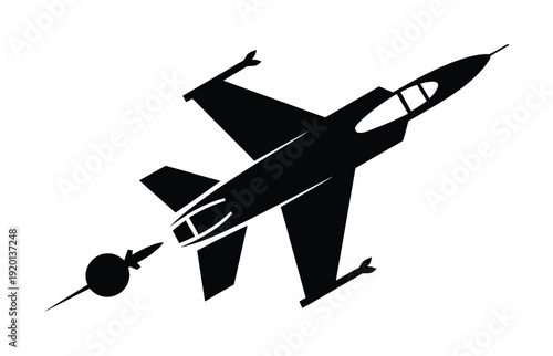 Vector of a jet fighter aircraft releasing a bomb