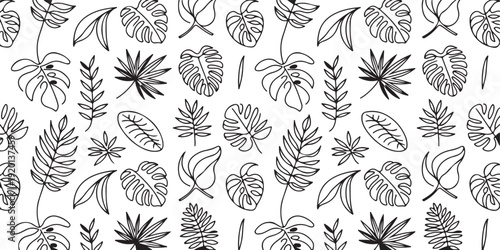 leaf seamless tropical botanical pattern line art repeat background
