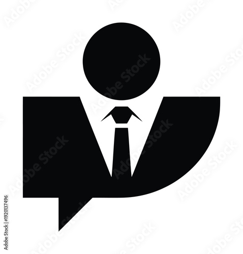 Black vector icon of a stylized business person wearing a suit and tie