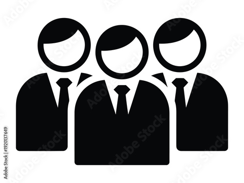 Vector of three businessmen standing side by side dressed in formal suits and ties