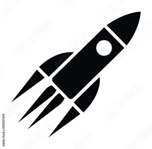 Vector of a rocket with three fins blasting off into the sky.