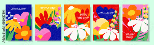 A colorful set of spring floral cards. Abstract floral illustrations for greeting cards, seasonal posters, advertising, and social media.