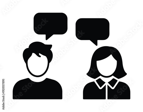 Vector of a male and female engaged in a conversation with speech bubbles