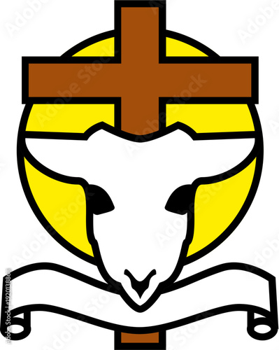 Lamb of God with Cross Halo and Sacred Shapes - Cross Halo Sacred Symbol Icon