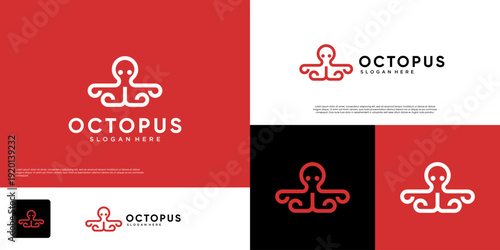 octopus logo with a fun style, colorful style, line art, digital services, abstract shapes, vector design template.