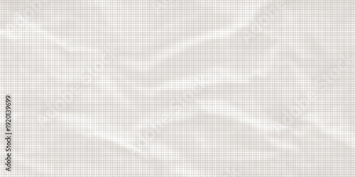 White wrinkled paper texture. Vector halftone pixelated manga background. Light beige neutral color dots bg. Grungy urban backdrop. Wide horizontal duotone banner. Crumpled punk collage template