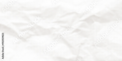 White wrinkled paper texture. Vector halftone pixelated manga background. Light beige neutral color dots bg. Grungy urban backdrop. Wide horizontal duotone banner. Crumpled punk collage template