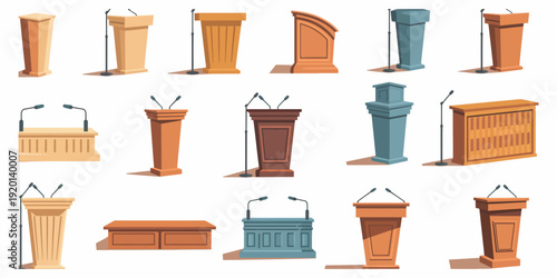 Wooden Podium Lectern Rostrum Cartoon Vector for Speech and Presentation