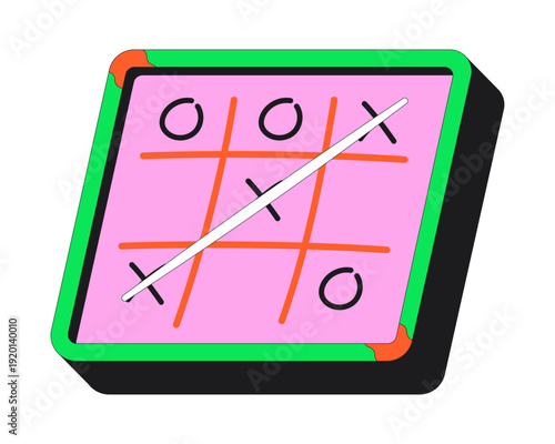 Tic tac toe board victory flash message success illustration. Groovy xo game. Winning move. Funky tictactoe crosses. Done UI state. Web design. Mobile onboarding. Flat vector concept. Micro UX scene