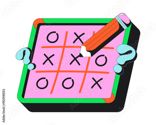 Tic tac toe game over flash message error illustration. Funky dead end move. Wrong choice. Puzzle lose. UI empty state. Failure web design. Mobile onboarding. Flat vector concept. Micro UX scene