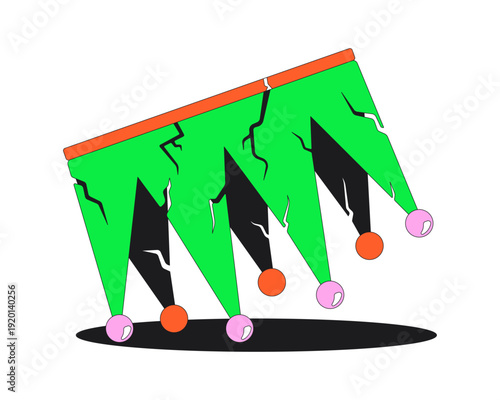 Funky groovy broken crown flash message error illustration. Royal downfall. Fallen king. Cracked symbol. UI empty state. Failure web design. Mobile onboarding. Flat vector concept. Micro UX scene