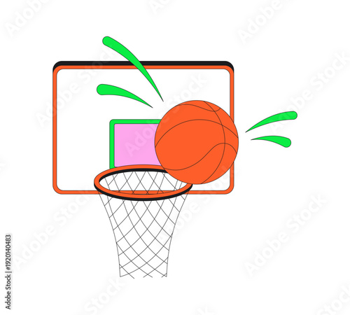 Missed shot basketball funky flash message error illustration. Rebound game mistake. Playful attempt. UI empty state. Failure web design. Mobile onboarding. Flat vector concept. Micro UX scene