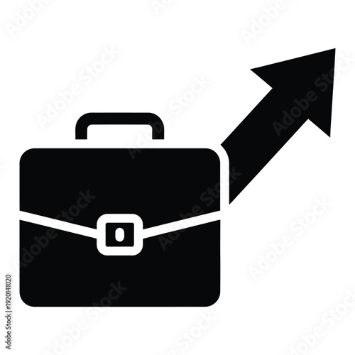 Black briefcase with a black arrow pointing upwards, signifying business growth