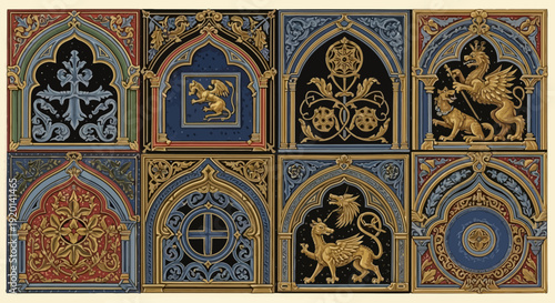 Ornate Gothic architectural details with mythical creatures