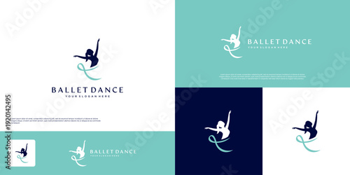 ballet training academy logo, female silhouette, graphic design template.