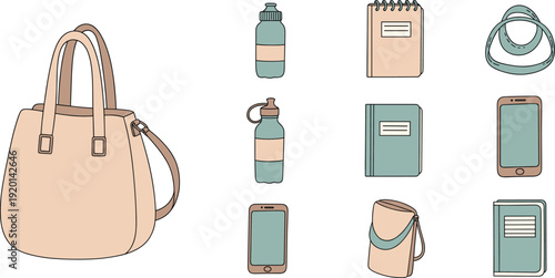 Vector set of cosmetic products and bottles featuring business icons and web design symbols for mobile technology and computer apps