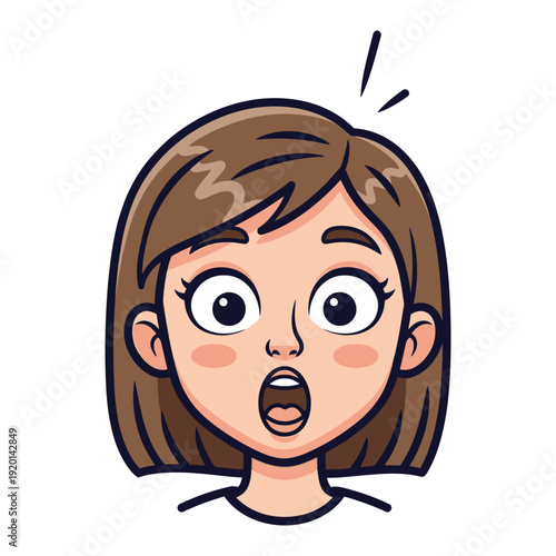 Surprised young woman with wide eyes and open mouth, expressing shock and amazement.
