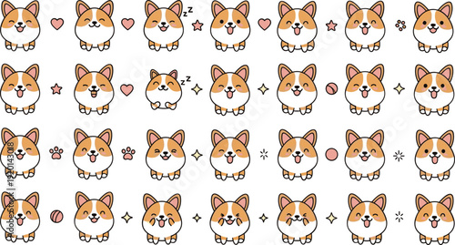 Cute corgi dog emoji set with many expressions and icons