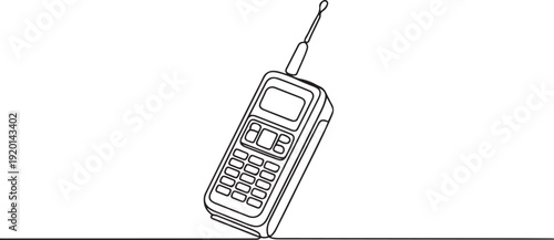 Single continuous line drawing of old retro cellular phone. Vintage classic mobile phone to communicate concept one line draw design. one line Icon drawing