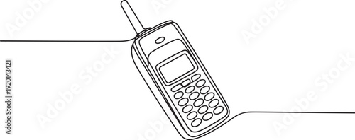 Single continuous line drawing of old retro cellular phone. Vintage classic mobile phone to communicate concept one line draw design. one line Icon drawing