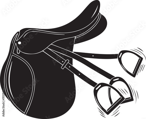 Equestrian saddle vector silhouette illustration stirrups gear equipment line art drawing