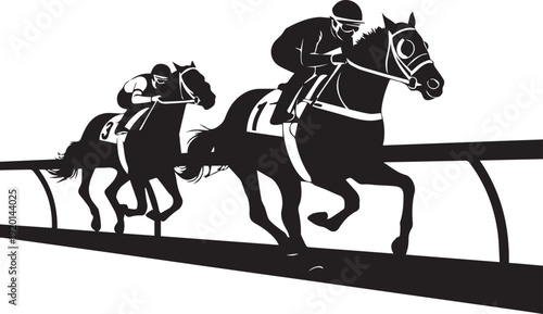 Horse race illustration vector silhouette of jockeys competing