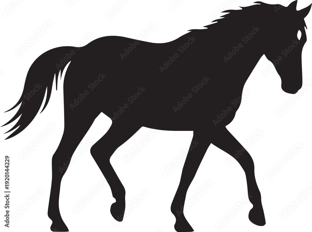 Obraz premium Walking horse vector silhouette illustration animal profile farm livestock line art design