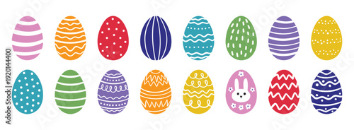 Cute cartoon easter egg decorated with dots, stripe, line, ornaments or Easter design. doodle colorful egg Easter set.