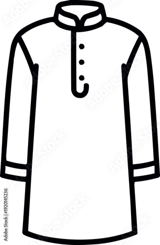 Minimalist panjabi outline vector icon for men traditional attire featuring buttons and standing collar design