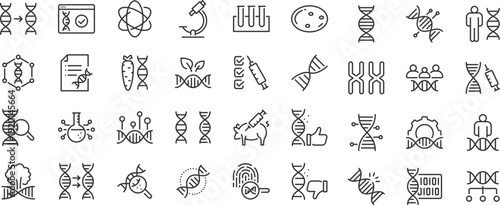 Genetics web icons in editable stroke. Chromosome, DNA, experiments, genome, genetic, biology, collection. Editable stroke. Vector