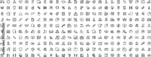 Medical and Healthcare web icons in line style. Medicine, check up, doctor, dentistry, pharmacy, lab, scientific discovery, collection. Vector